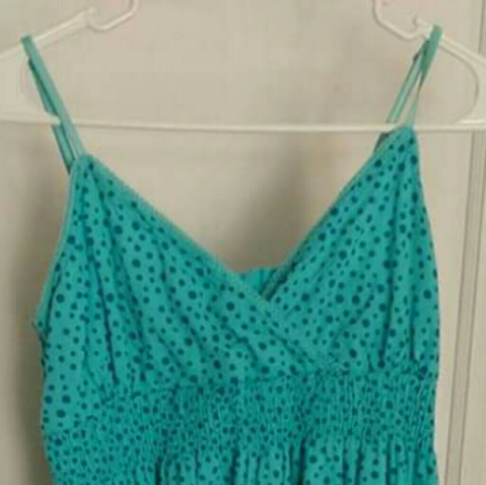 Juniors strappy dress 100% cotton blue polkadots